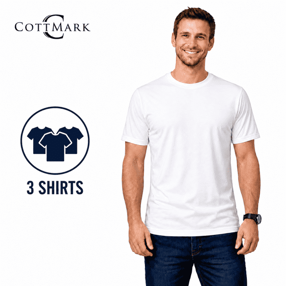 Cottmark Men’s Crew Neck Classic Soft T-Shirt, White, Size L, 3-Pack