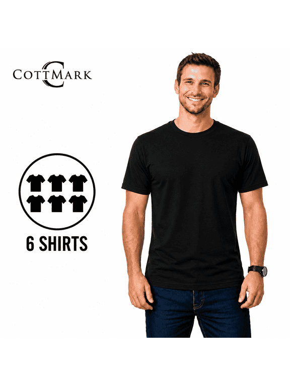Cottmark Men’s Crew Neck Classic Soft T-Shirt, Black, Size L, 6-Pack