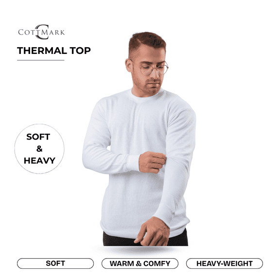 Cottmark Men’s Crew Neck Thermal Top, White, Size XL, 1-Pack