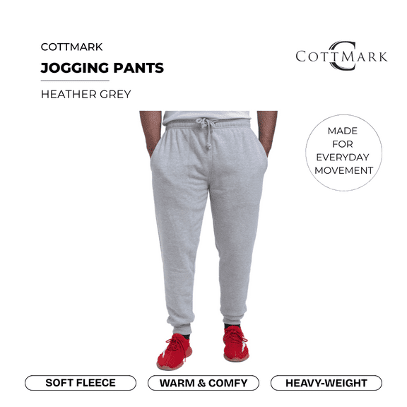 Cottmark Men’s Fleece Joggers, Comfy Fit Trousers, Heather Grey, Size 2XL