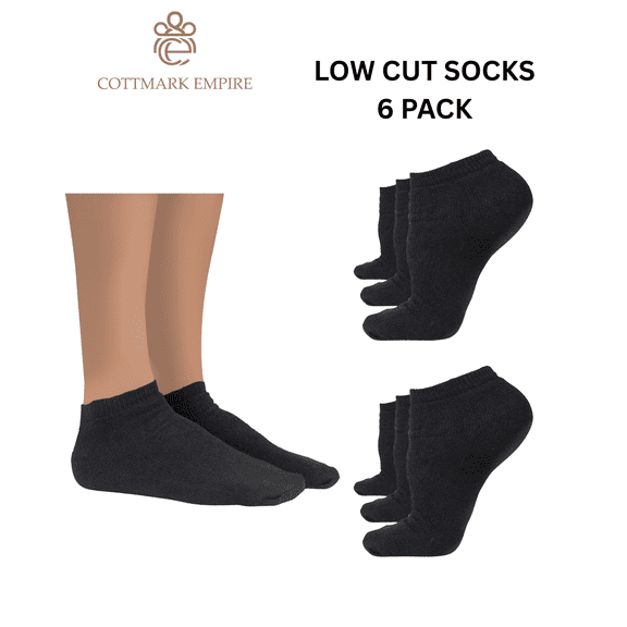 Cottmark Men’s Low Cut Socks, Cushioned Comfort Fit, Black, 6-Pack, Size 10-13