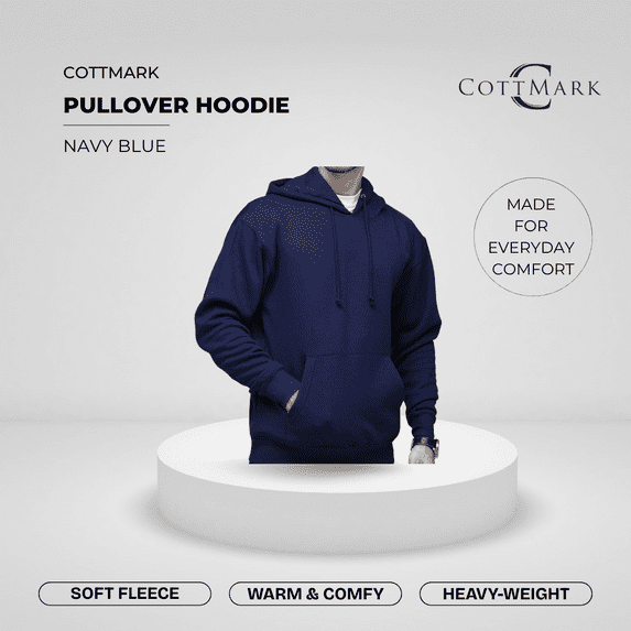 Cottmark Men’s Pullover Hoodie, Soft Fleece Comfort, Navy, Size S