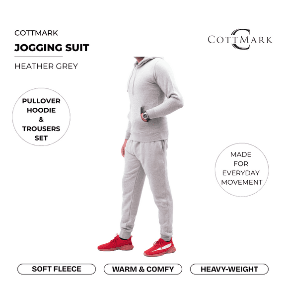Cottmark Men’s Tracksuit, Pullover Hoodie & Joggers Set, Heather Grey, Size XL