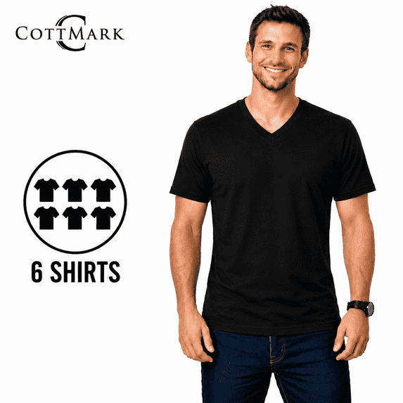 Cottmark Men’s V-Neck Classic Soft T-Shirt, Black, Size 3XL, 6-Pack