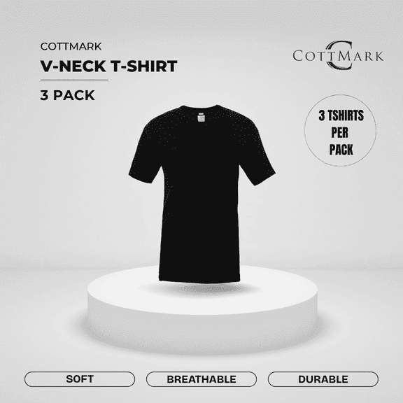 Cottmark Men’s V-Neck Classic Soft T-Shirt, Black, Size XL, 3-Pack