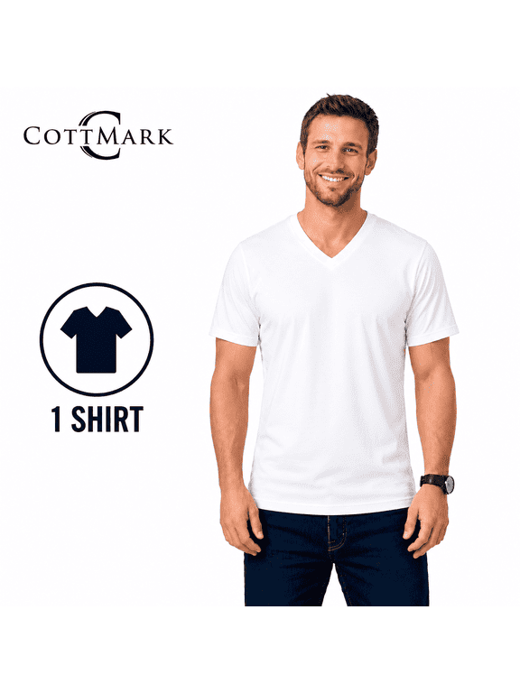 Cottmark Men’s V-Neck Classic Soft T-Shirt, White, Size 2XL, 1-Pack