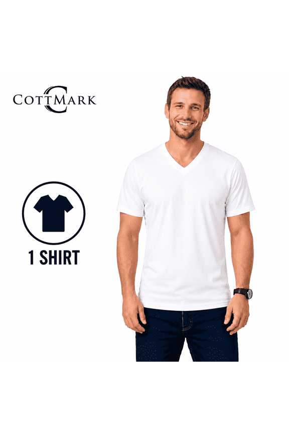 Cottmark Men’s V-Neck Classic Soft T-Shirt, White, Size L, 1-Pack