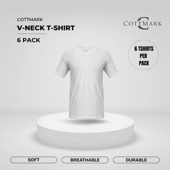 Cottmark Men’s V-Neck Classic Soft T-Shirt, White, Size 4XL, 6-Pack