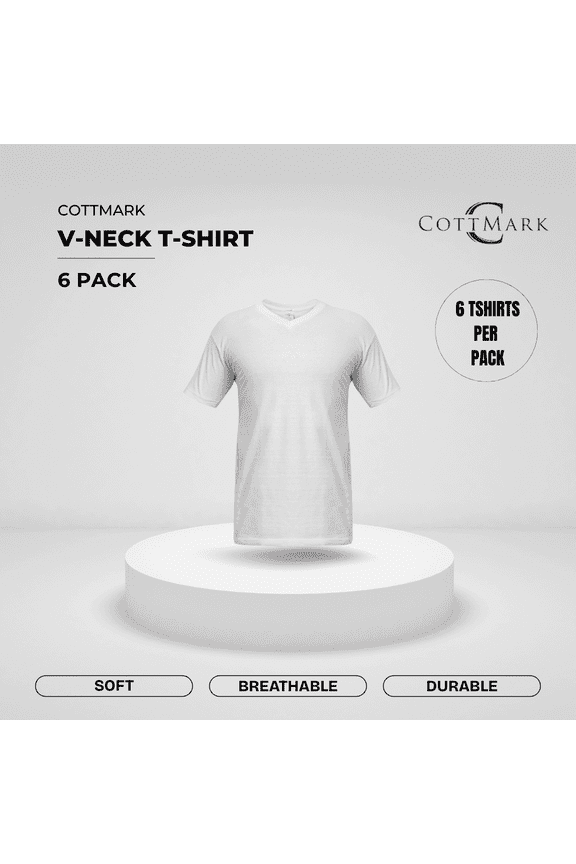 Men’s V-Neck Classic Soft T-Shirt, White, Size XL, 6-Pack
