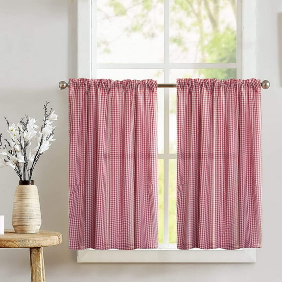 Cotton 1/8th Inch Small Gingham Checkered Print Café Tier Curtains Window Treatment Kitchen Home Décor