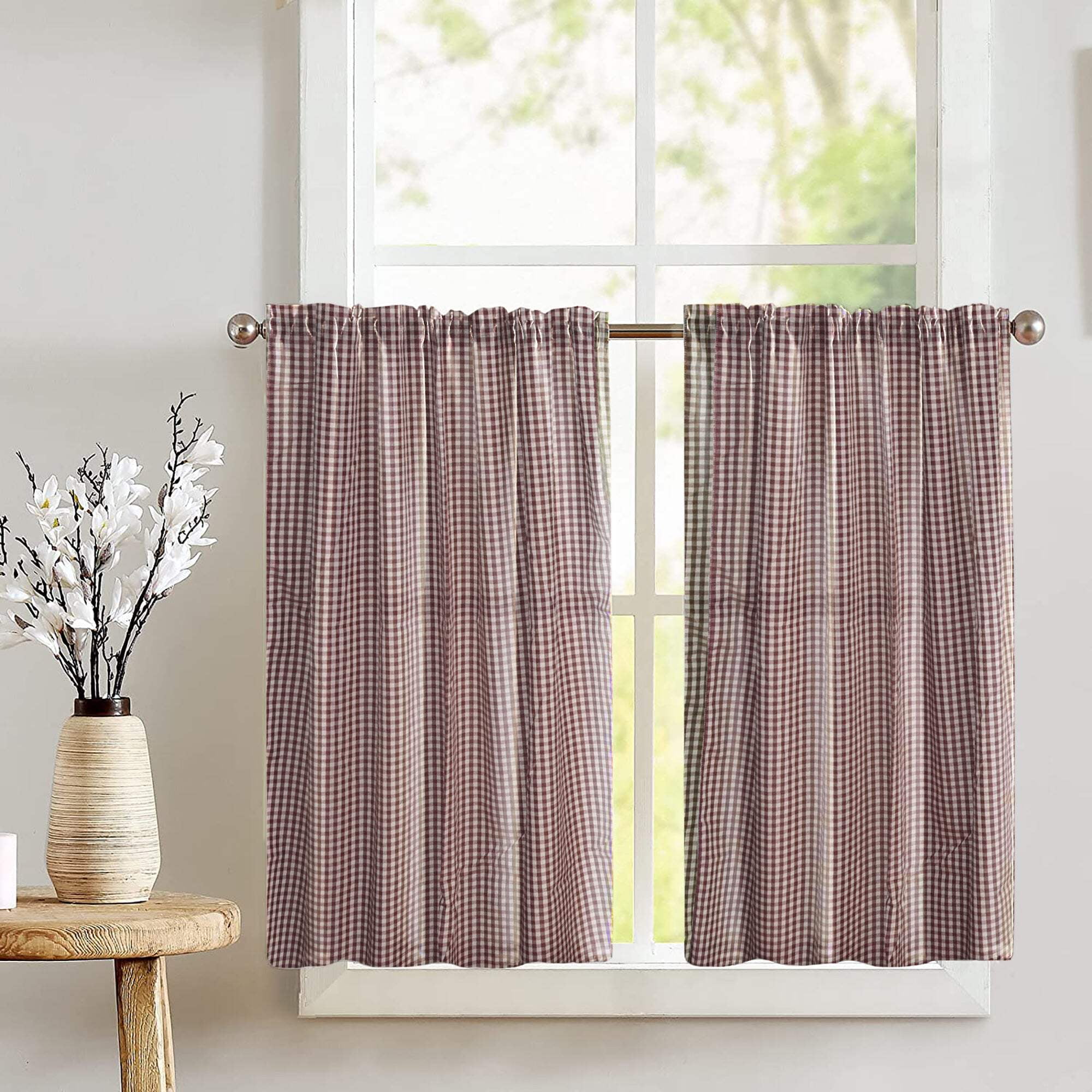 Cotton 1/8th Inch Small Gingham Checkered Print Café Tier Curtains