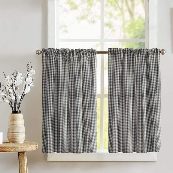 Cotton 1/8th Inch Small Gingham Checkered Print Café Tier Curtains Window Treatment Kitchen Home Décor