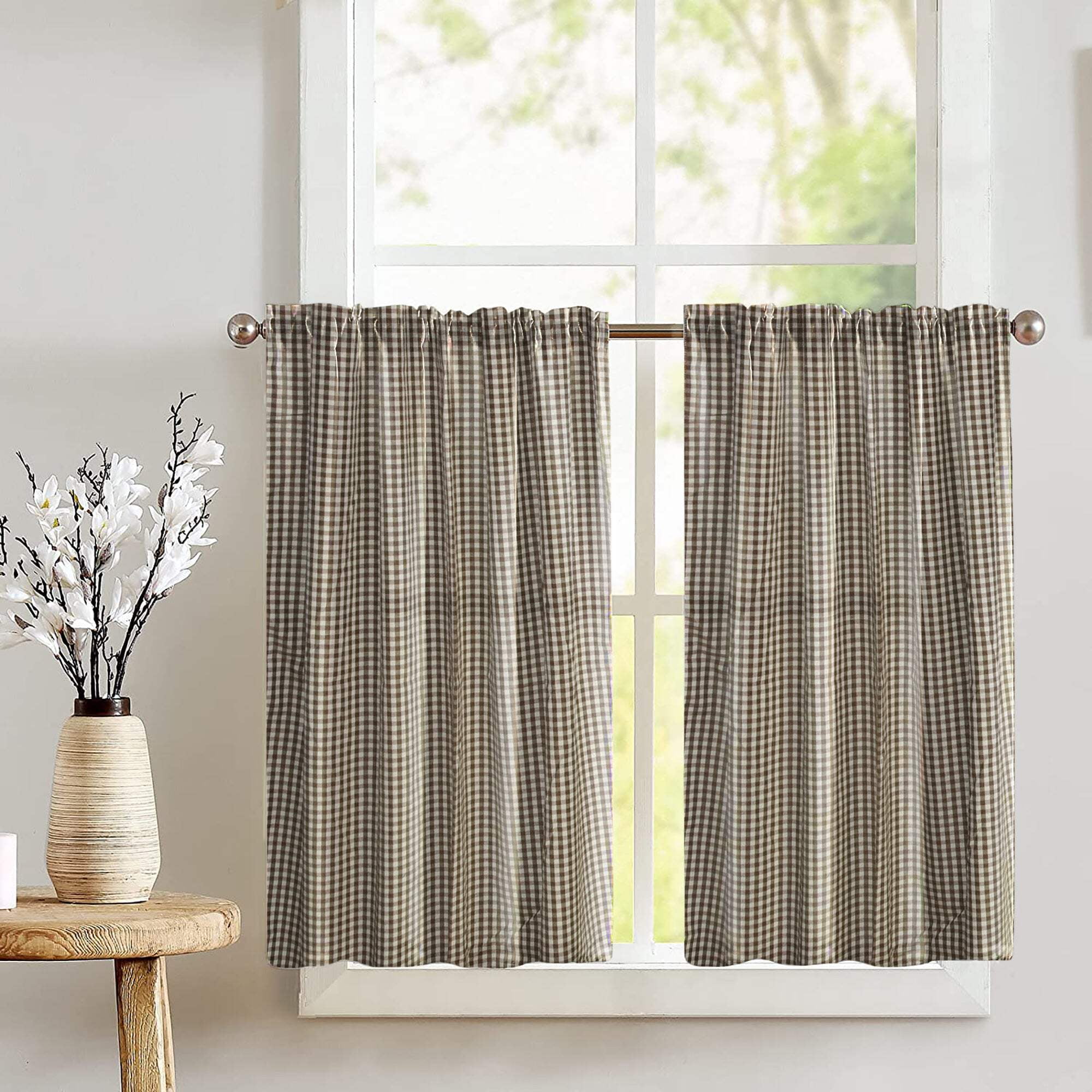 Cotton 1/8th Inch Small Gingham Checkered Print Café Tier Curtains Window Treatment Kitchen Home Décor - Walmart.com