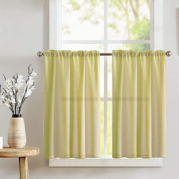 Cotton 1/8th Inch Small Gingham Checkered Print Café Tier Curtains Window Treatment Kitchen Home Décor