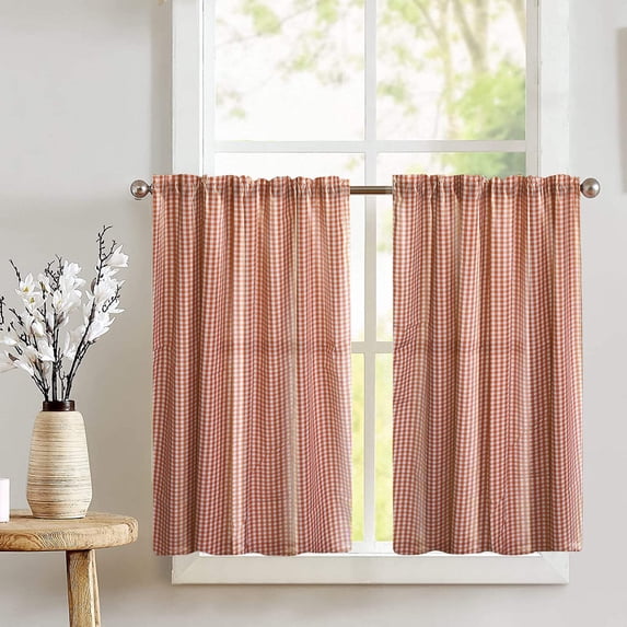 Cotton 1/8th Inch Small Gingham Checkered Print Café Tier Curtains Window Treatment Kitchen Home Décor