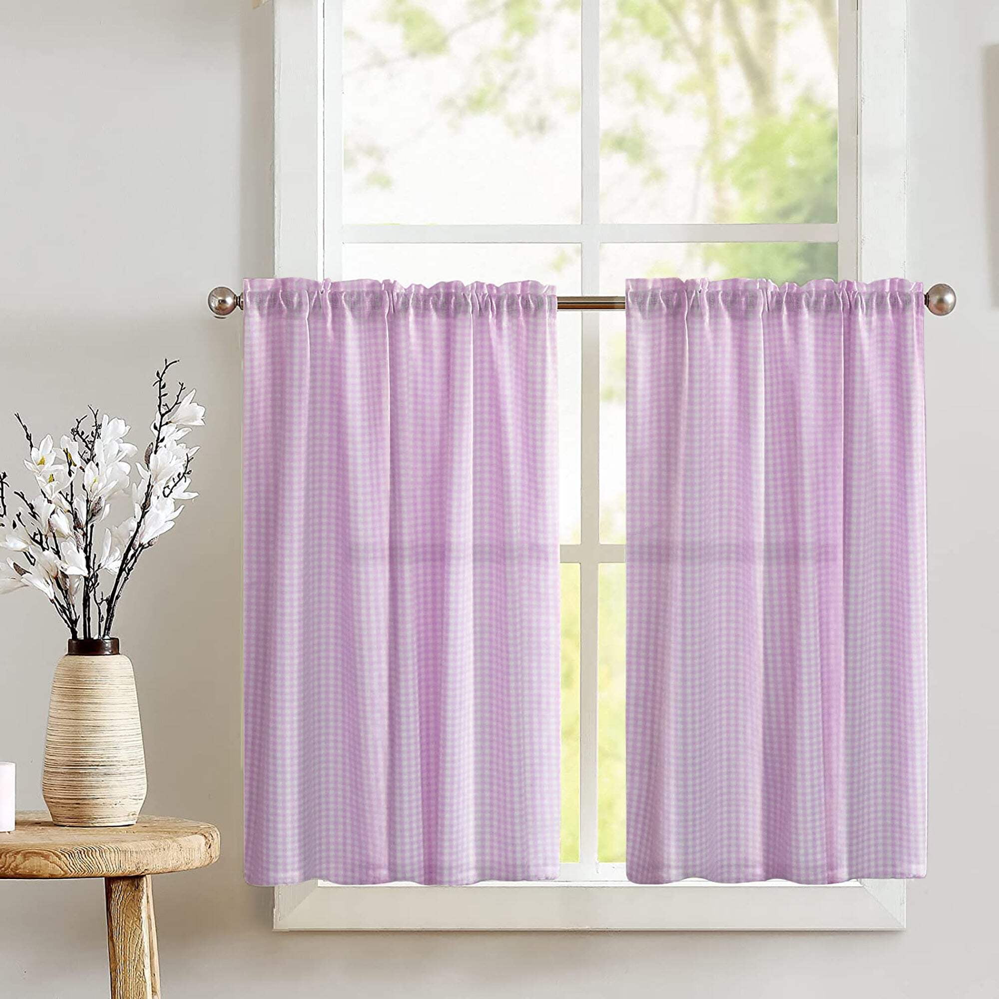Cotton 1/8th Inch Small Gingham Checkered Print Café Tier Curtains ...