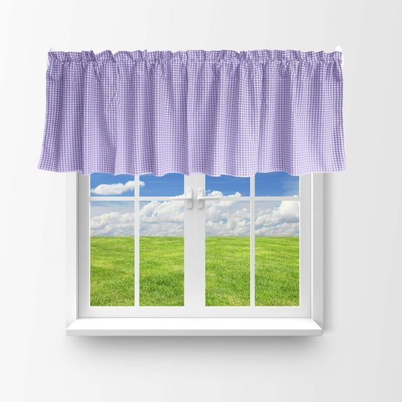 Cotton 1/8th Inch Small Gingham Checkered Window Valance 58" Wide Lavender