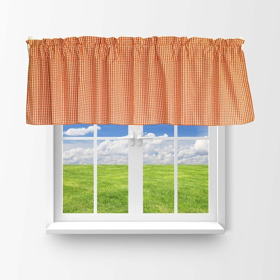 Cotton 1/8th Inch Small Gingham Checkered Window Valance 58" Wide Orange