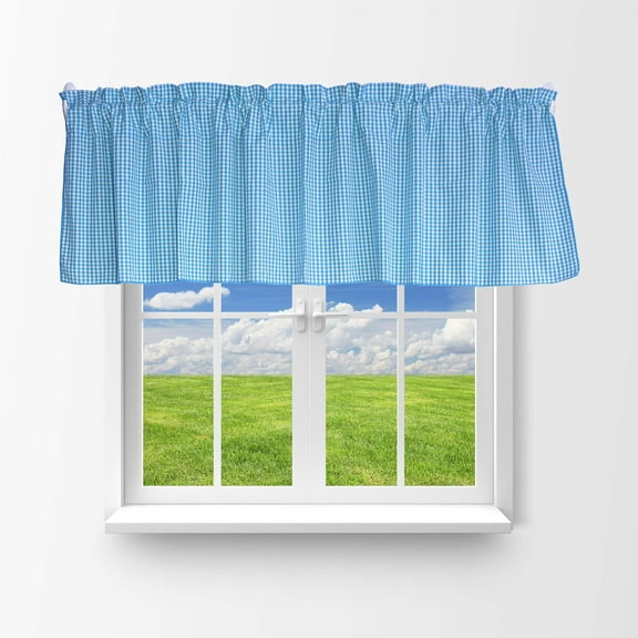 Cotton 1/8th Inch Small Gingham Checkered Window Valance 58" Wide Turquoise