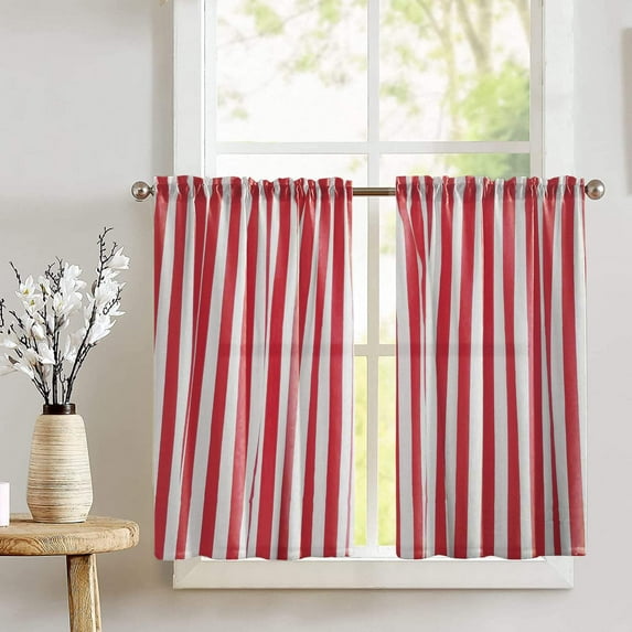 Cotton 1 Inch Wide Stripes Print Café Tier Curtains Window Treatment Kitchen Home Décor