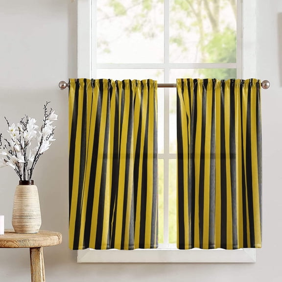 Cotton 1 Inch Wide Stripes Print Café Tier Curtains Window Treatment Kitchen Home Décor