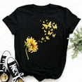 thumbnail image 1 of Cotton 100% Comfortable Casual Women's Black Top Women's T-shirt Casual Sunflower Butterfly Print Oversized Tops, 1 of 1