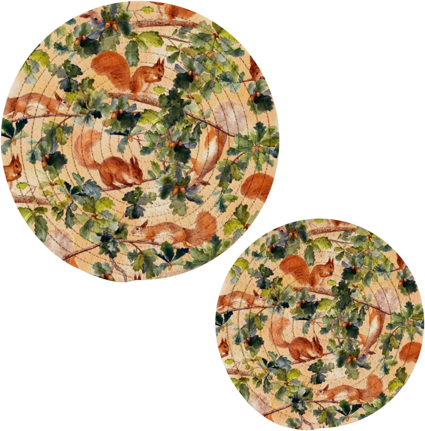 Set Of 2 Fall Autumn Maple Leaf Pot Holders & Trivets | 8.5" Square Heat Resistant Hot Pads | Reversible Harvest Design