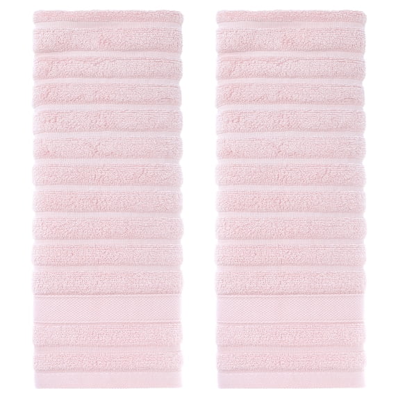 REGALWOVEN Cotton Hand Towels, Striped Pattern Decorative Comfort Towel for Bathroom, Travel, Camp Pink 2-Piece