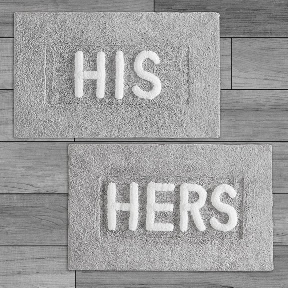 Cotton 2-Piece Bath Rug Set - Soft Cotton Bath Mat - Bathroom Decor - Water Absorbent and Machine Washable - Measures 20"x32" - "His & Hers" - Lakeside Grey