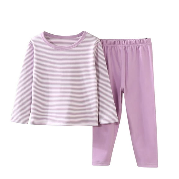Cotton 2 Piece Sets for Boys Girls Loungewear Sleepwear Long Sleeve Tops and Pjs Bottoms Pants Home Outfits (1-2 Years, Purple 01)