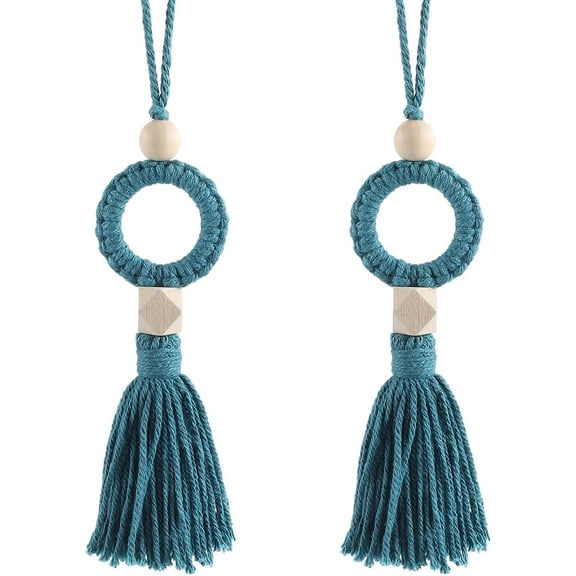 Cotton 2Pcs Green Tassel Charms Cotton Woven Wood Beads Handmade Hanging Rope Ornaments Key Tassels Pendant with Cord Loop for Home Car Decoration Jewelry Keychain DIY Craft Accessories Cotton