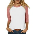 thumbnail image 1 of Cotton 3/4 Sleeve Tops for Women Raglan Contrast Crewneck Casual Shirts Three Quarter Length Loose Fit Summer Tees (Large, Pink 01), 1 of 7