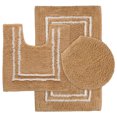 thumbnail image 1 of Cotton 3-Pc. Bath Rug Set - Tan Design, Plush, Absorbent, Non-Slip Bathroom Mats - Stylish White Trim - Includes Bathroom Rug, Contour Rug, and Toilet Lid Cover - Transform Your Bathroom Décor, 1 of 3