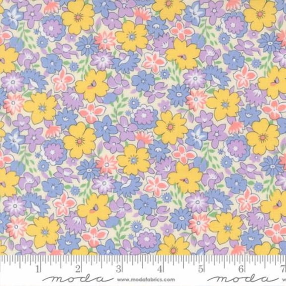 Cotton 30's Playtime 2025 by Linzee McCray Flowers Floral Designs Patterns on White Moda Fabrics Multicolor Cotton Fabric Print by the Yard (23370-22)