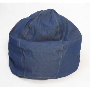 Cotton 31x33x20" Small Bean Bag Chair - w/Polystyrene Beads and CertiPUR Foam Filled Bean Bag for Adults, Teens and Kids - Denim