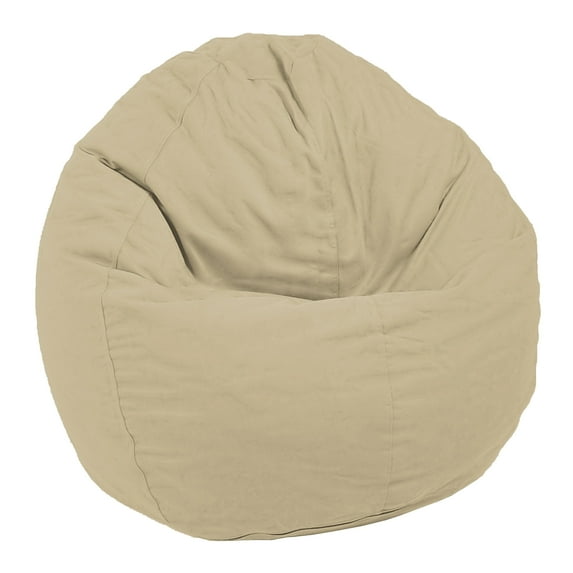 Cotton 36x36x40" Large Bean Bag Chair - w/Polystyrene Beads and CertiPUR Foam Filled Bean Bag for Adults, Teens and Kids - Natural