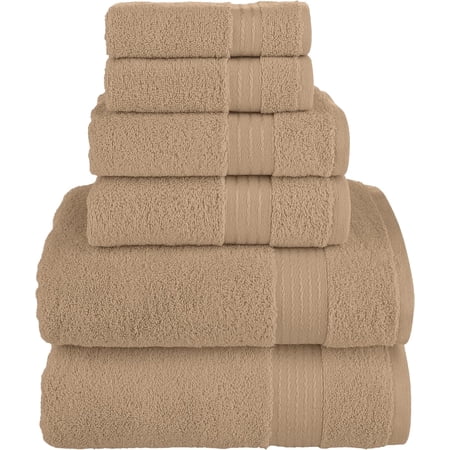 Cotton 6-Piece Towel Set, Includes 2 Washcloths, 2 Hand Towels and 2 Bath Towels, 100% Turkish Cotton , Taupe