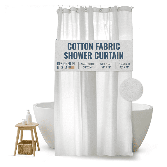 Cotton 70x74" Stall Shower Curtain - Natural fabric Leakproof curtain for luxury bathroom decor - White