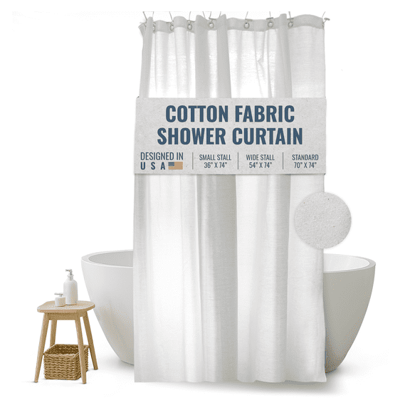 Cotton 70x74" Stall Shower Curtain - Natural fabric Leakproof curtain for luxury bathroom decor - White