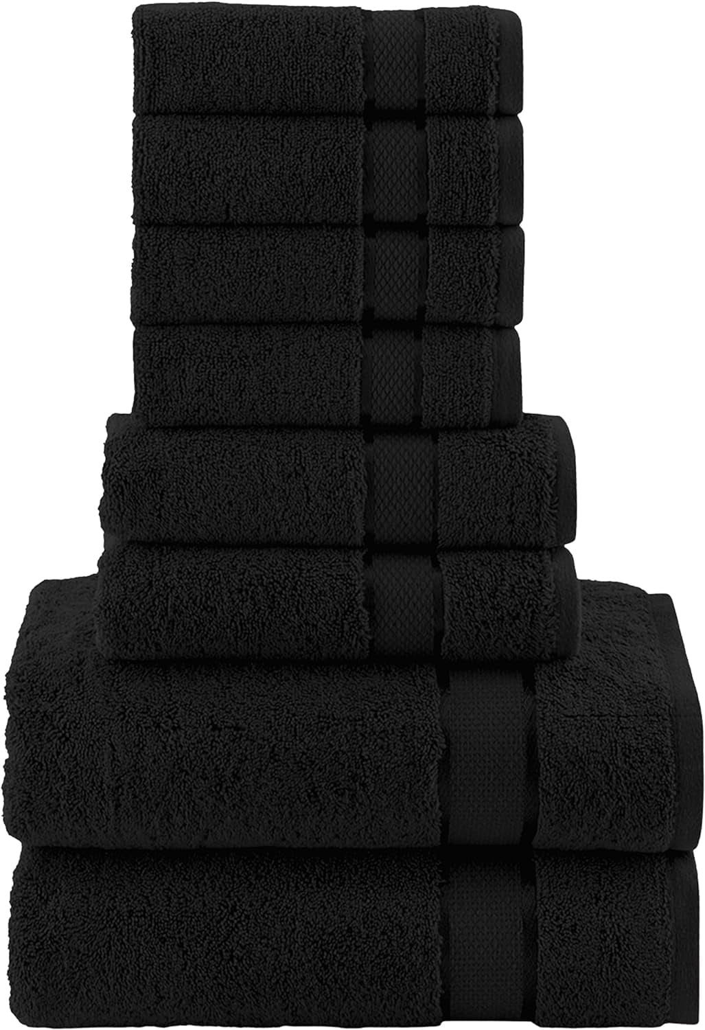 Cotton 8-Piece Towel Set, Includes 4 Washcloths, 2 Hand Towels and 2 Bath Towels, 100% Turkish Cotton - Highly Absorbent and Super Soft Towels for Bathroom, Black