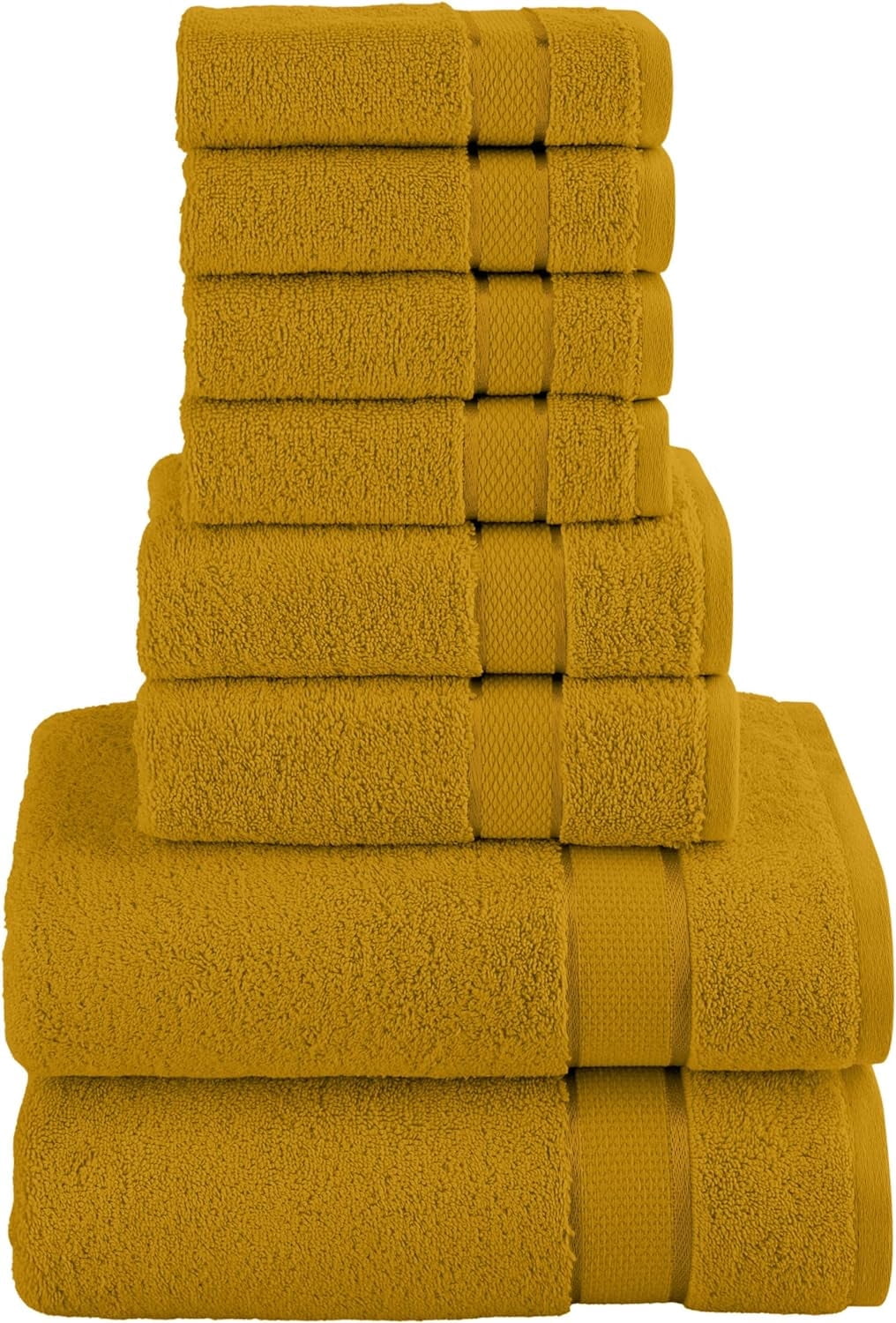 Cotton 8-Piece Towel Set, Includes 4 Washcloths, 2 Hand Towels and 2 Bath Towels, 100% Turkish Cotton - Highly Absorbent and Super Soft Towels for Bathroom, Gold