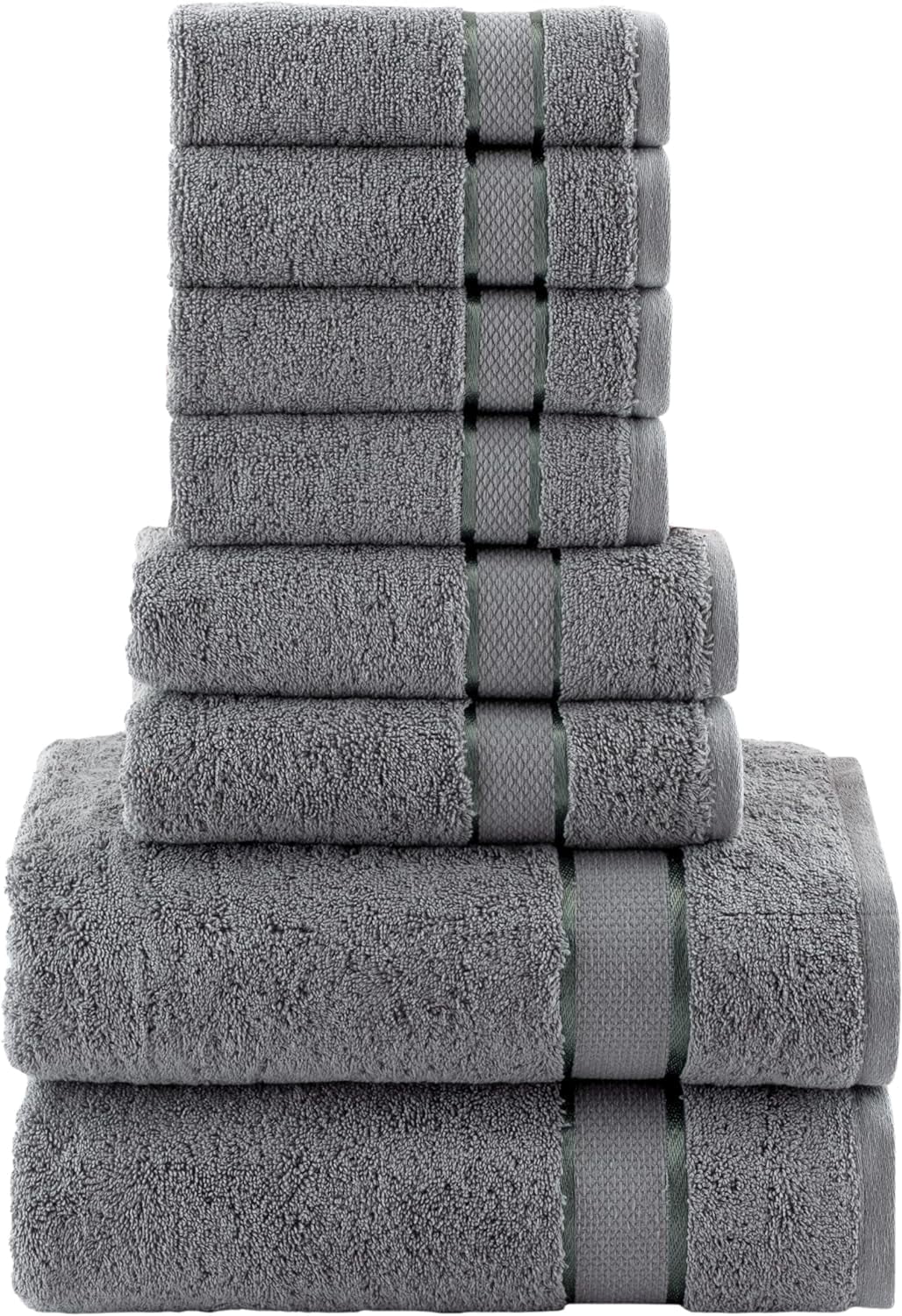 Cotton 8-Piece Towel Set, Includes 4 Washcloths, 2 Hand Towels and 2 Bath Towels, 100% Turkish Cotton - Highly Absorbent and Super Soft Towels for Bathroom, Grey