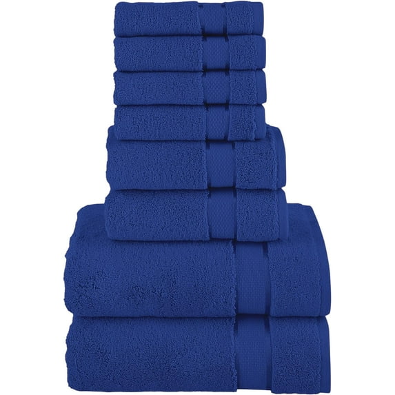 Cotton 8-Piece Towel Set, Includes 4 Washcloths, 2 Hand Towels and 2 Bath Towels, 100% Turkish Cotton - Highly Absorbent and Super Soft Towels for Bathroom, Royal Blue