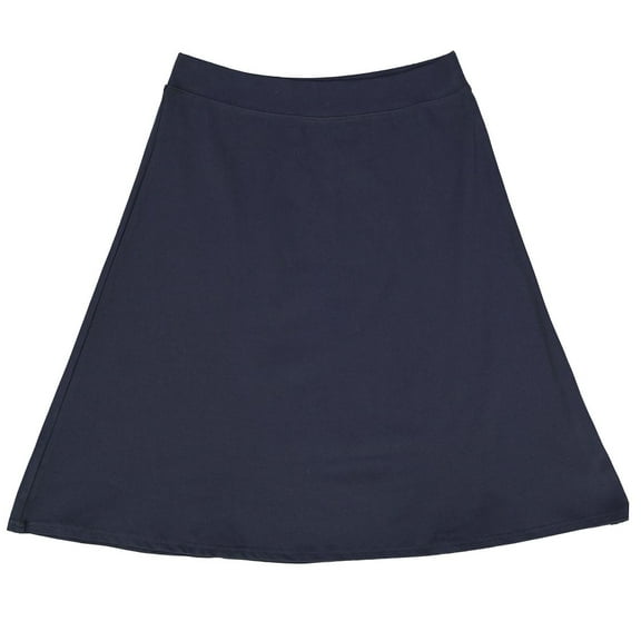 Cotton A-Line Midi Skirt For Women By BGDK- Knee Length Skirt With Elastic Waist- 95% Cotton Comfortable Fit And Flare Skirt- High Waist Flowy Skirt For Work, Office, Business, Church navy