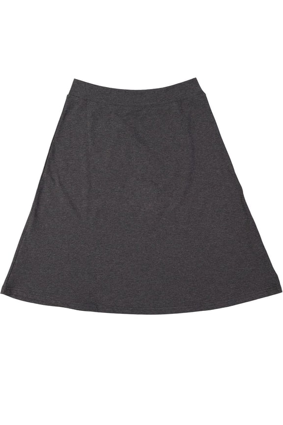 Cotton A-Line Midi Skirt For Women By BGDK- Knee Length Skirt With Elastic Waist- 95% Cotton Comfortable Fit And Flare Skirt- High Waist Flowy Skirt For Work, Office, Business, Church dark heather