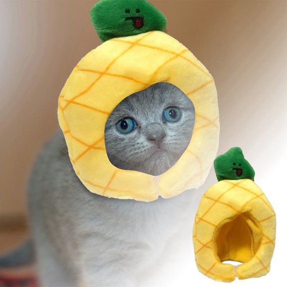Cotton Adjustable Cat Pineapple Hat Head Cover for Pet Photo Halloween Party Cute Soft Headdress Yellow 10x6cm