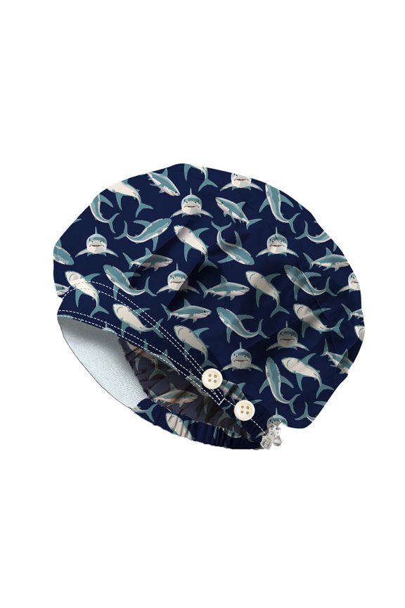 Cotton Adjustable Printed Bouffant Hats Working Caps for Women Men with Button Inner Diameter: 400~600mm