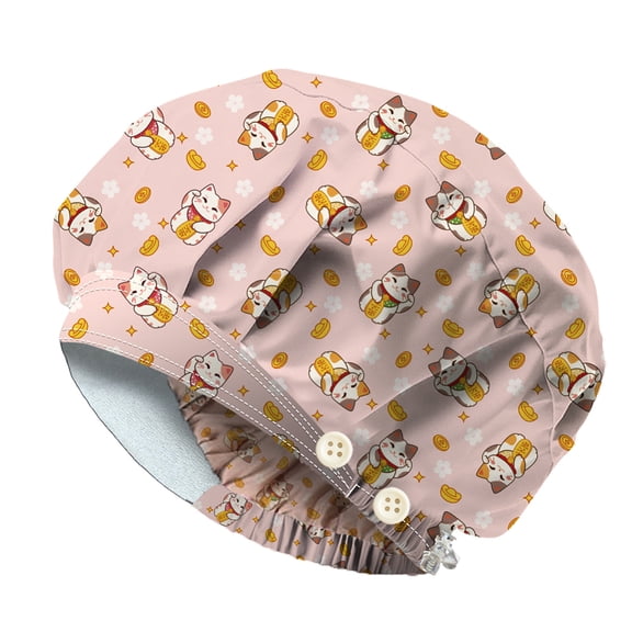 Cotton Adjustable Printed Bouffant Hats Working Caps for Women Men with Button Maneki Neko Inner Diameter: 400~600mm diy