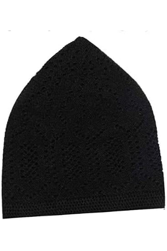Cotton Adult Men's Islamic Prayer Cap (Black, Free Size), Stretchable Caps For Men, Namaz Topi, Skull Cap/Koofi/kufi, Muslim Spiritual Items, Islamic Muslim Essentials, Pack of 1