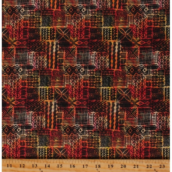 Cotton African Cultural Designs Patterns Primitive Geo Writings Drawings Black Cotton Fabric Print by the Yard (CX9989-SUNS-D)